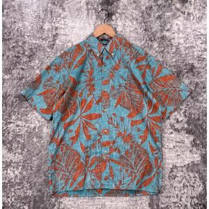 Reyn Spooner Shirt Medium Mens Kloth Classic Hawaiian Floral Blue & Orange